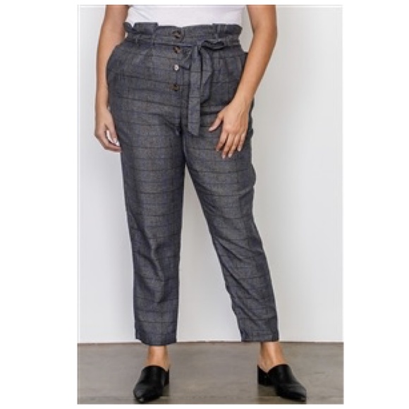 Grey Plaid High Waist Belted Dress Pant Plus Sz 1X - Picture 3 of 15